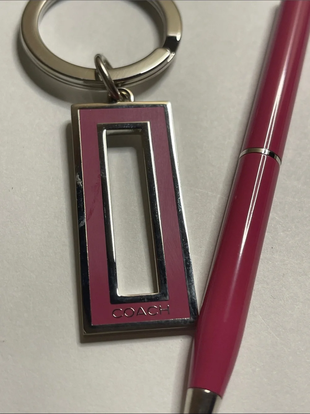 Coach Pink Keychain and Matching Pink Coach Pen Set